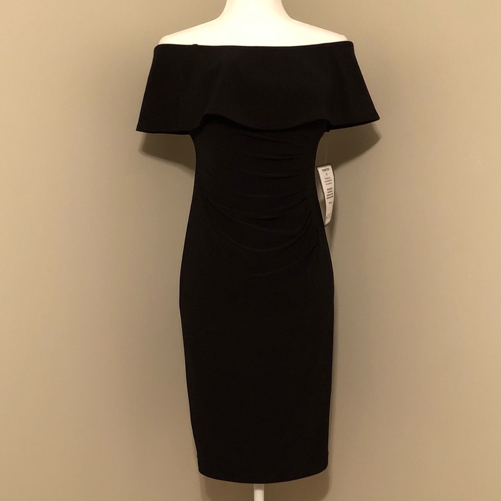 Ruched black sheath dress by Xscape. Size 4